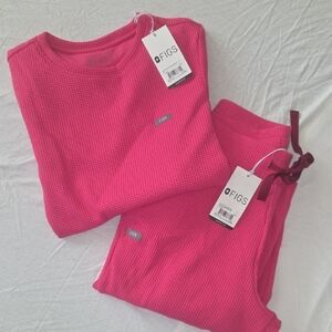NWT FIGS Waffle-Knit Jogger Set in Bright Pink Size Small